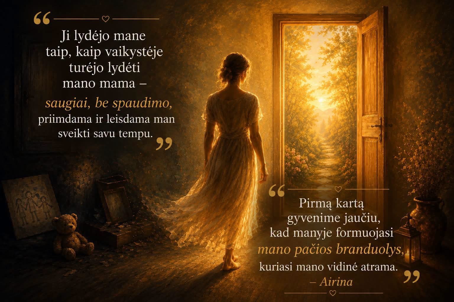 Airina, individualių konsultacijų, „Meilės Sau“ retrito, transgeneracinės terapijos, programos „Mano šviesiosios ir šešėlinės pusės atspindžiai santykių ir šeimos traumose“ (2026) ir programos „7 ENERGIJOS“ dalyvė.